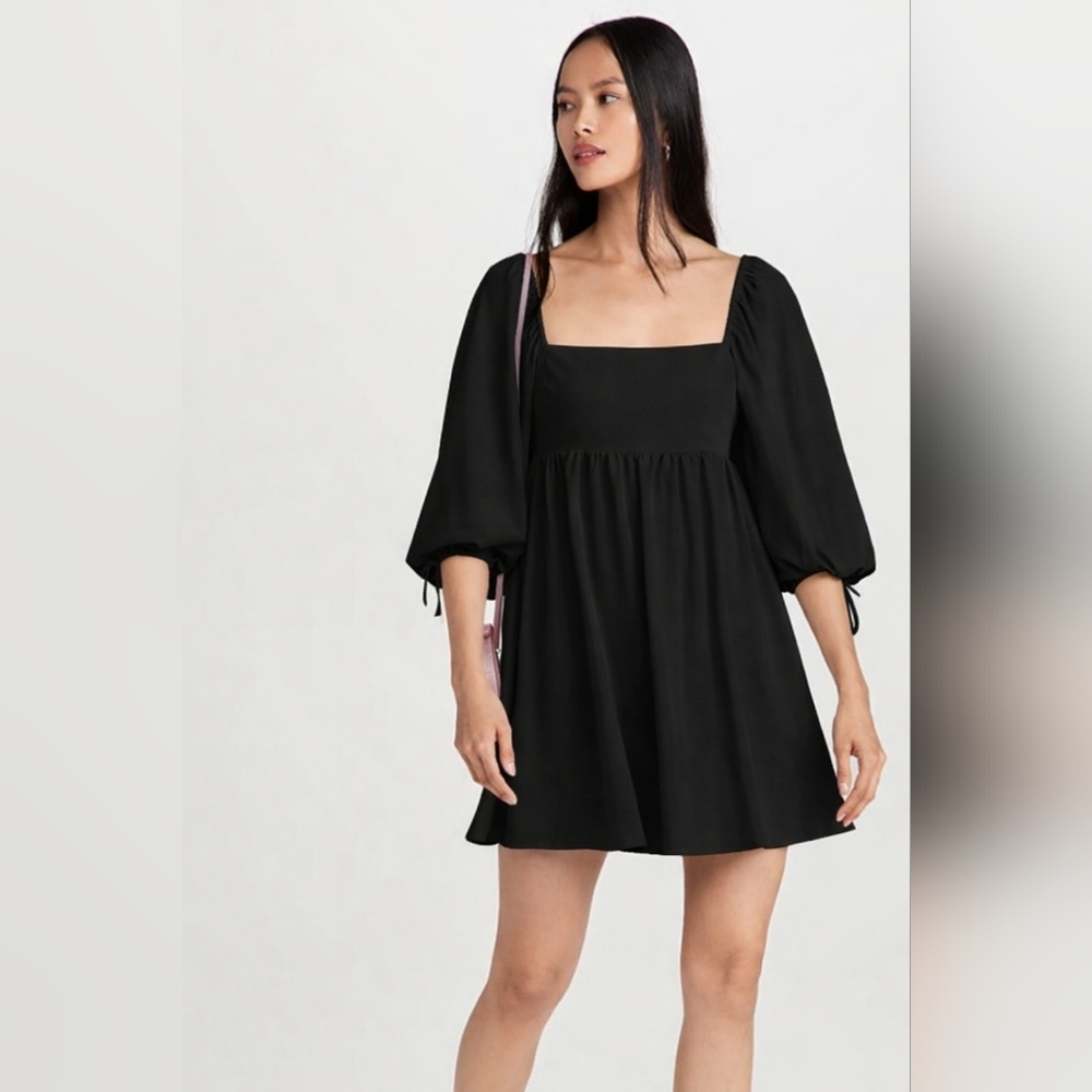 Amanda Uprichard Darling Dress Black Puff Sleeve Mini Size M